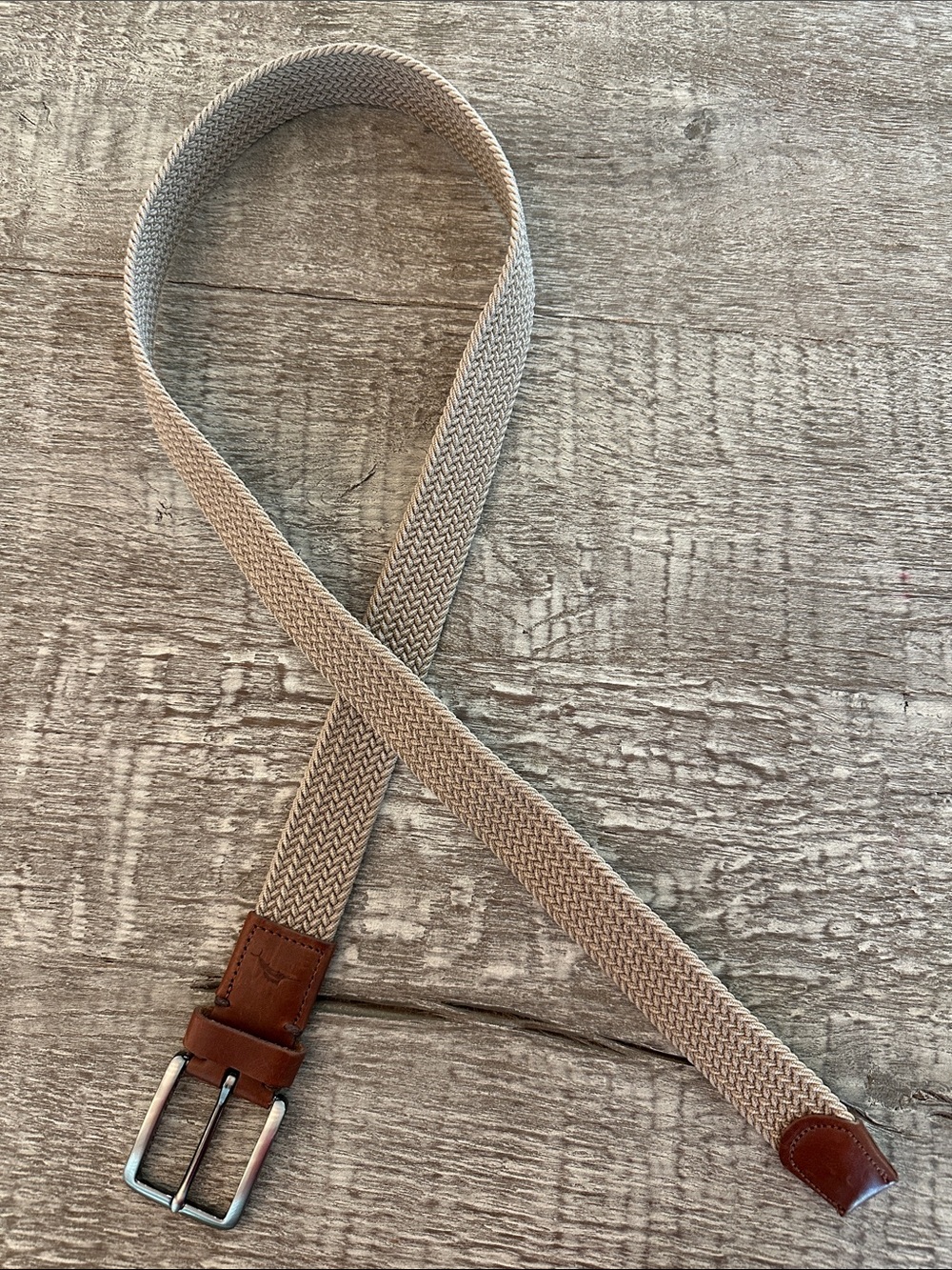 Tommy Bahama Beige Woven Belt with Brown Leather Accents
